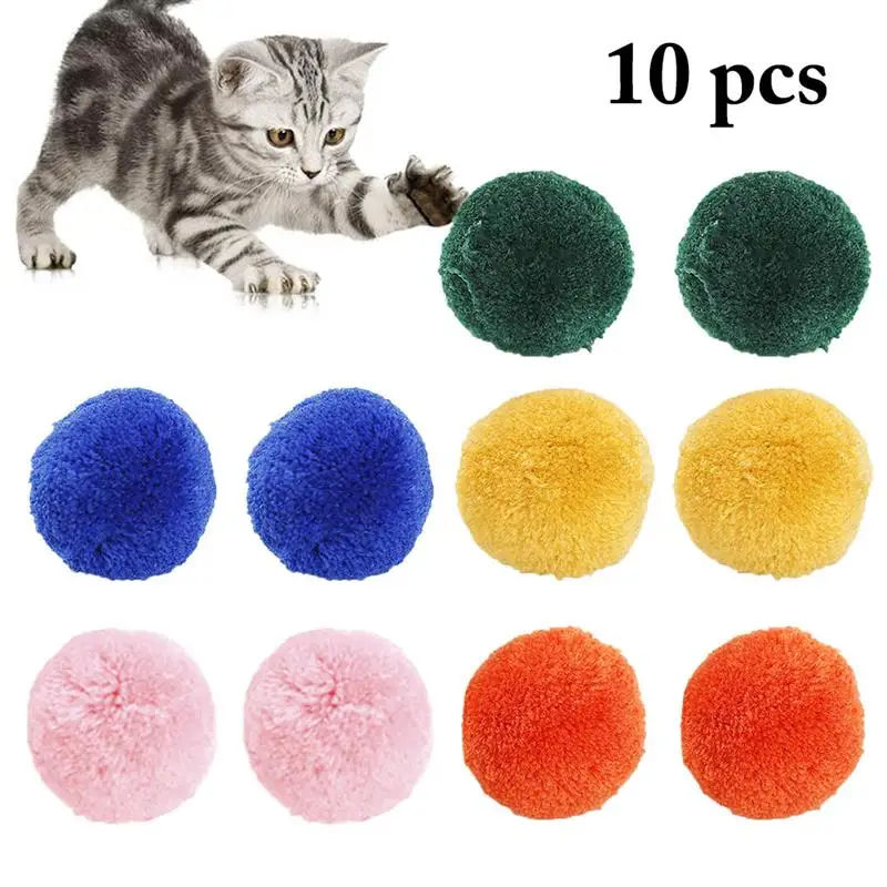 

10 Pcs/Set Cat Toy Ball Creative Training Cat Wool Pompom Playing Toy Interactive Kitten Playing Teasing Balls For Cats Products