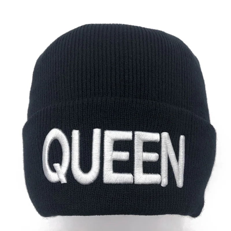 White-Queen KING QUEEN, зимние шапки для женщин, Новые Вязаные шапки, одноцветные милые шапки для девочек, осенние женские шапки, теплые шапки, женские повседневные Шапки - Цвет: White-Queen