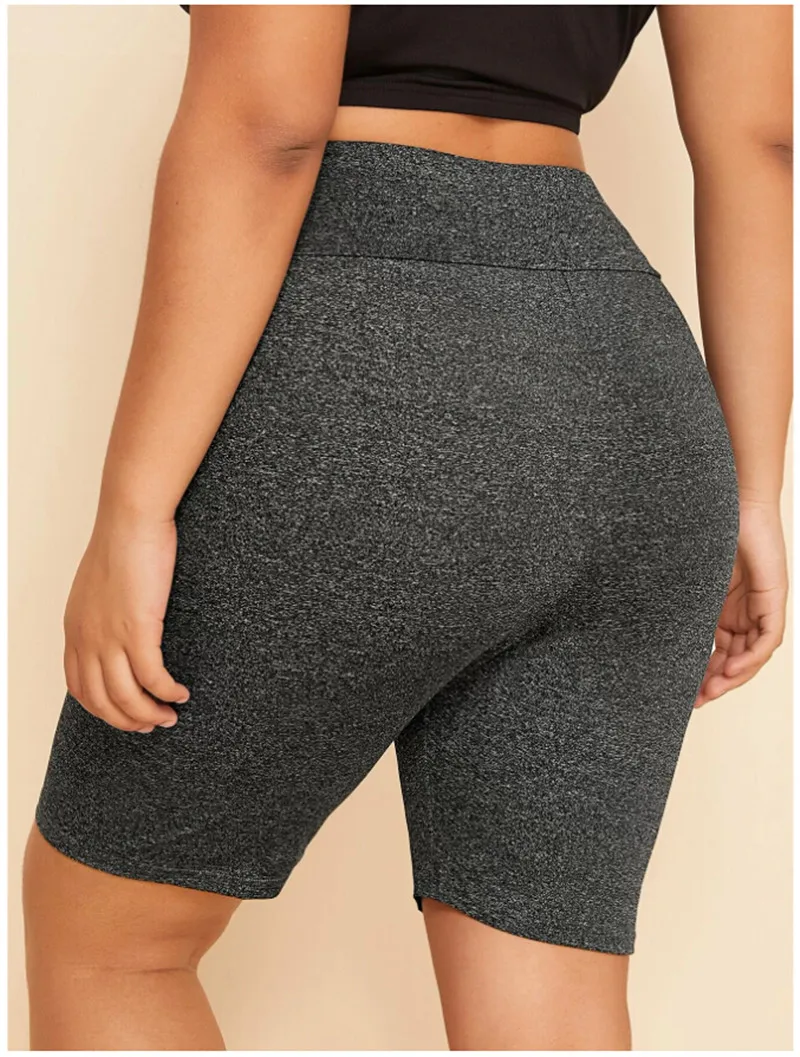 Летние сексуальные женские шорты с высокой талией однотонные размера плюс темно