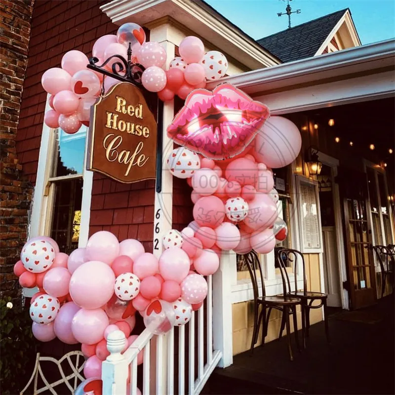 

84pcs Rose Pink Balloons Garland Arch Kit Large Lips Foil Balloon For Valentine's Day Decors Wedding Party Globos Supplies