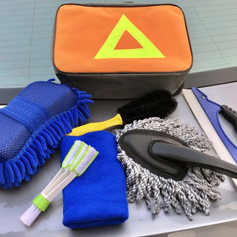 7pcs Set Car Detailing Tools Wash Combination Package Automobile Suction Thickening Wipe Cloth Special Towel Cleaning Supplies