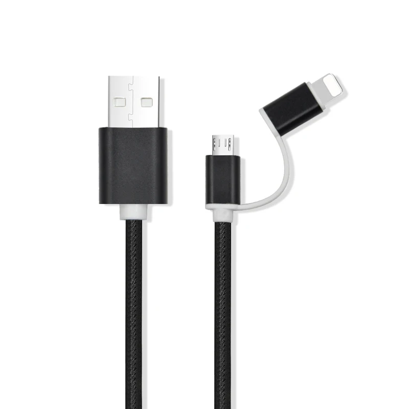 Swalle 2 в 1 вязаный usb кабель micro usb c кабель быстрое зарядное устройство 2A usb кабель для передачи данных для iPhone 11 XR andriod кабель для мобильного телефона - Цвет: Black Micro IOS