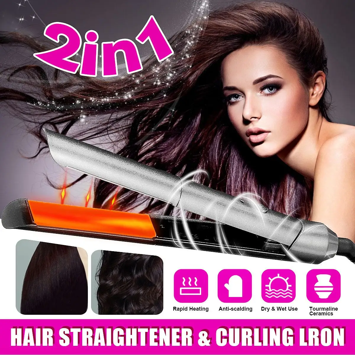 

Professional 2 in 1 Electric Tourmaline Straightening Iron Curling Hair Curler Straightener Flat Irons Ceramic Styling Tools