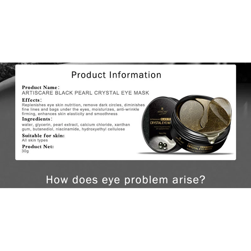 

ARTISCARE Black Pearl Eye Mask 60 Pcs Remover Dark Circle Anti Wrinkle Collagen Eye Patches Under Eye Sleeping Mask Moisturizing