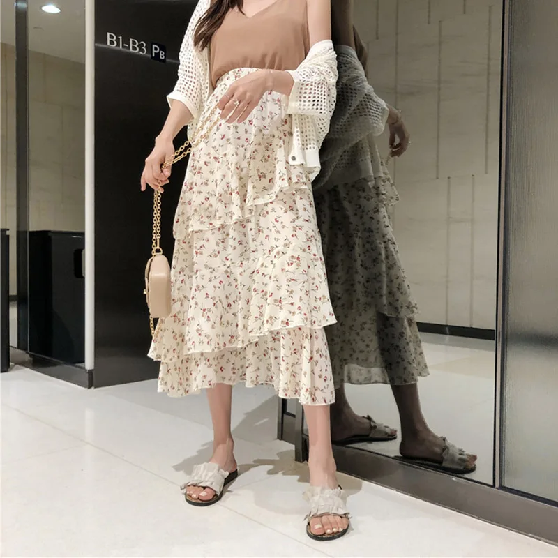 

2021 Summer Women's Long Skirt Ruffle Polka Dot Irregular High Waist Female A-line Skirts Korean Japan Kawaii Bohemian Lady