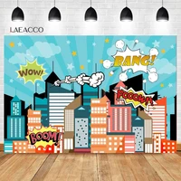 laeacco cartoon city big bang background baby child protect the city hero poster portrait customized photographic backdrops