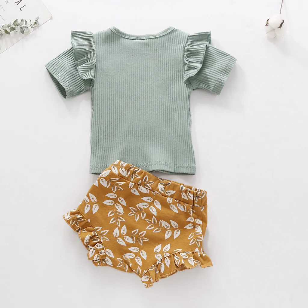 Модная одежда для маленьких девочек Однотонная футболка с короткими рукавами и