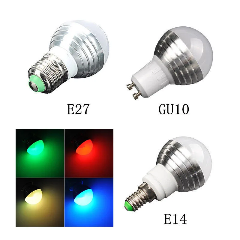 E27 B22 E14 3W RGB Светодиодный светильник с регулируемой яркостью 16 цветов милый