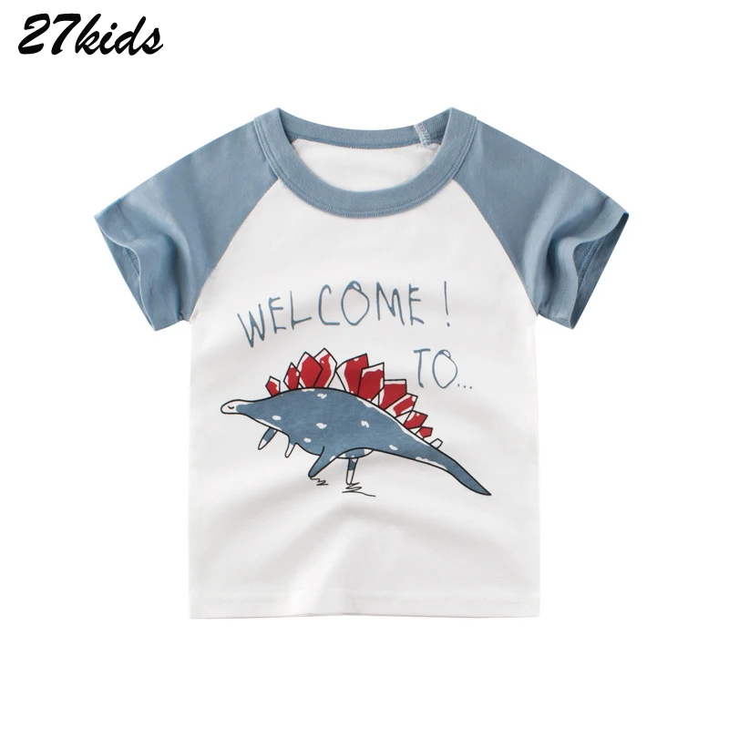 Детская футболка с коротким рукавом и рисунком динозавра летний хлопковый топ