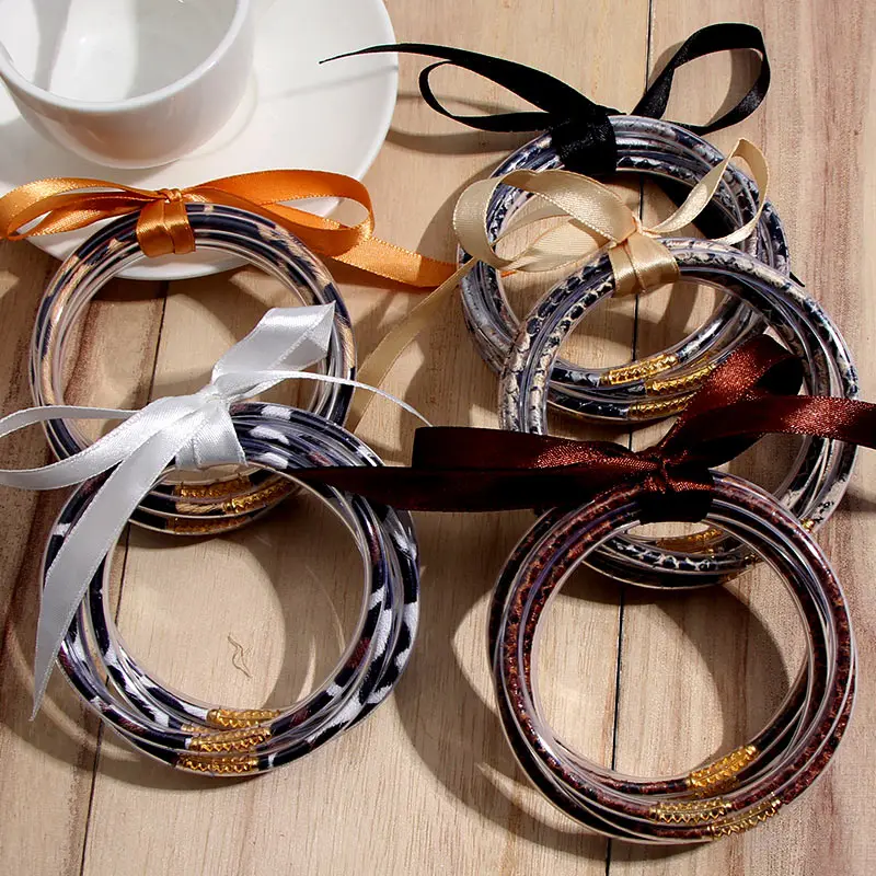 JJFOUCS 5 шт./компл. бант желе браслет для женщин модные браслеты Леопард кожа Змея