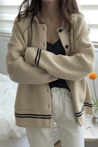 Полосатая Толстая линия пуговиц Повседневная Свободная 2019 Новое поступление