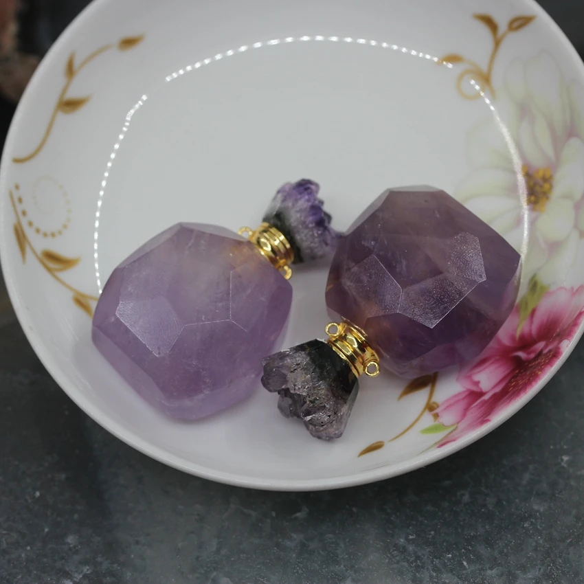Новинка! Geode Druzy шапки аметисты Подвески флаконы духов, Фиолетовый Стразы камень эфирное масло колье аромараспылитель подвески ювелирные изделия