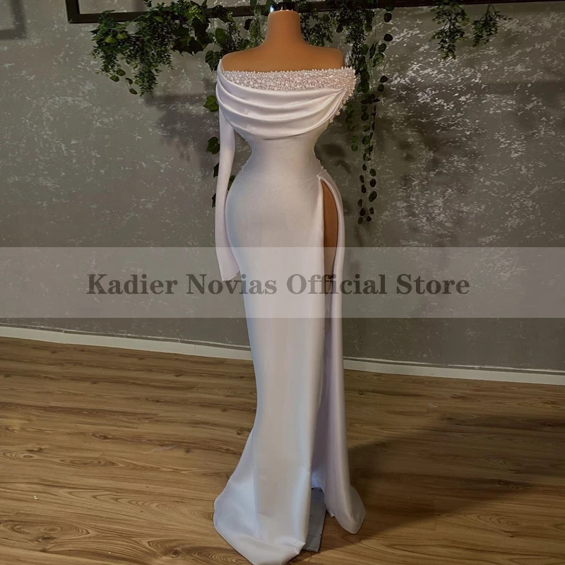 

KADIER NOVIAS Long Sleeves Women's White Mermaid Wedding Dresses 2022 with Pearls Robe De Mariee