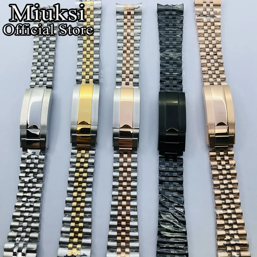 Miuksi 20mm silver gold rose gold black stainless steel watch band folding buckle fit watch case strap bracelet