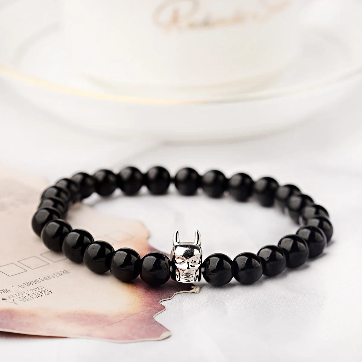 2019 Charm Men Natural Stone Beads Bracelet Gold Batman Alloy Beaded Stretch Bracelets Bangles Women Bileklik Pulseras | Украшения и