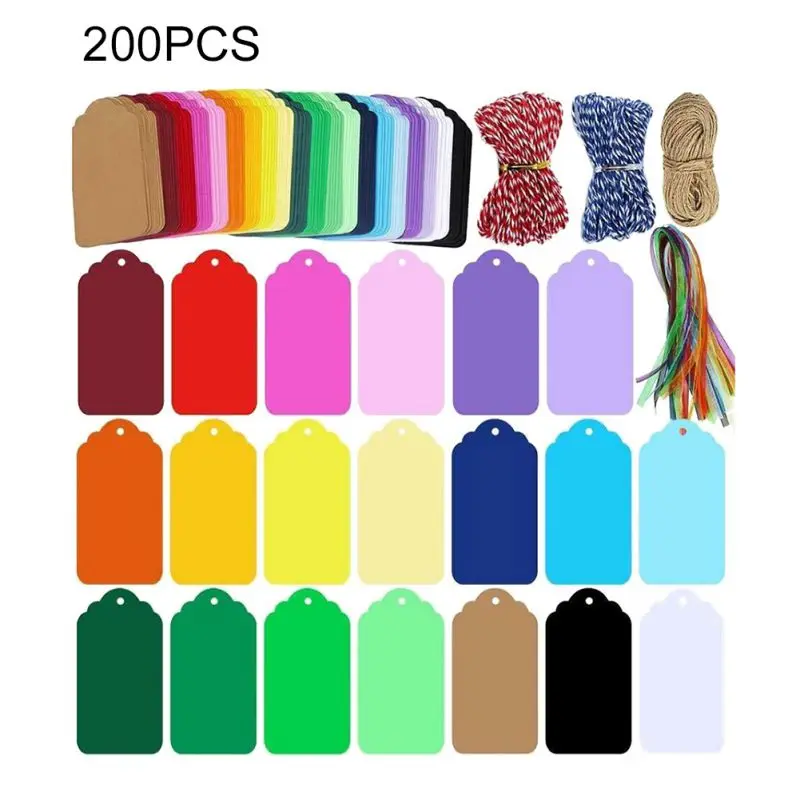 200 шт крафт бумаги бирки DIY ручной работы разноцветные поделки бирка с веревкой
