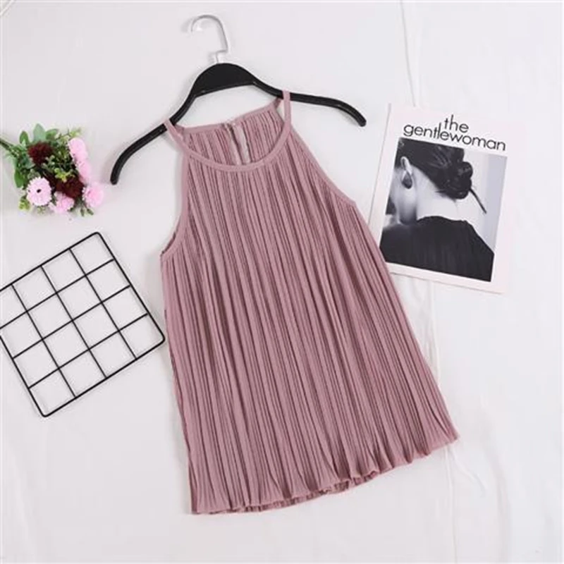 

Women Summer Clothing 2021 Halter Neck Top Pleated Chiffon Vintage Blouse Sexy Sleeveless Y2K Shirt Soft Comfortable Femme Veste