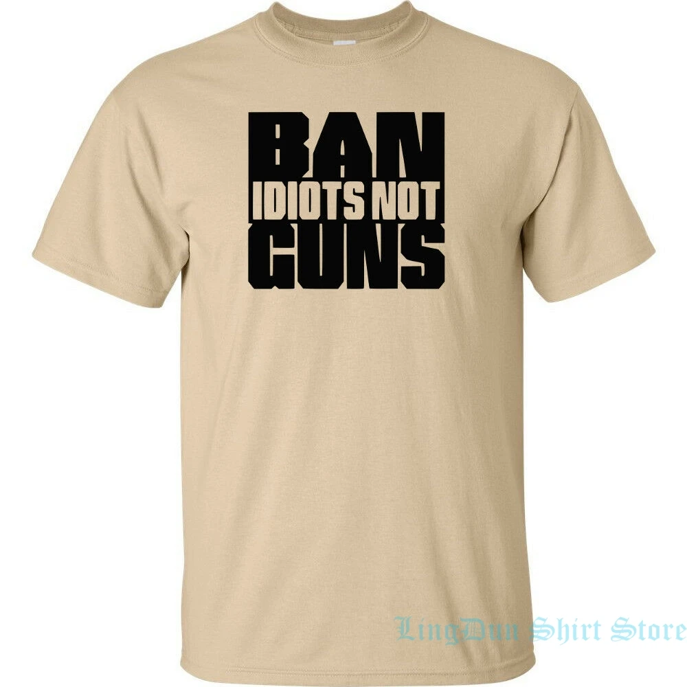 Футболка с черным логотипом Ban Idiots Not guns Мужская футболка со смешным юмором и