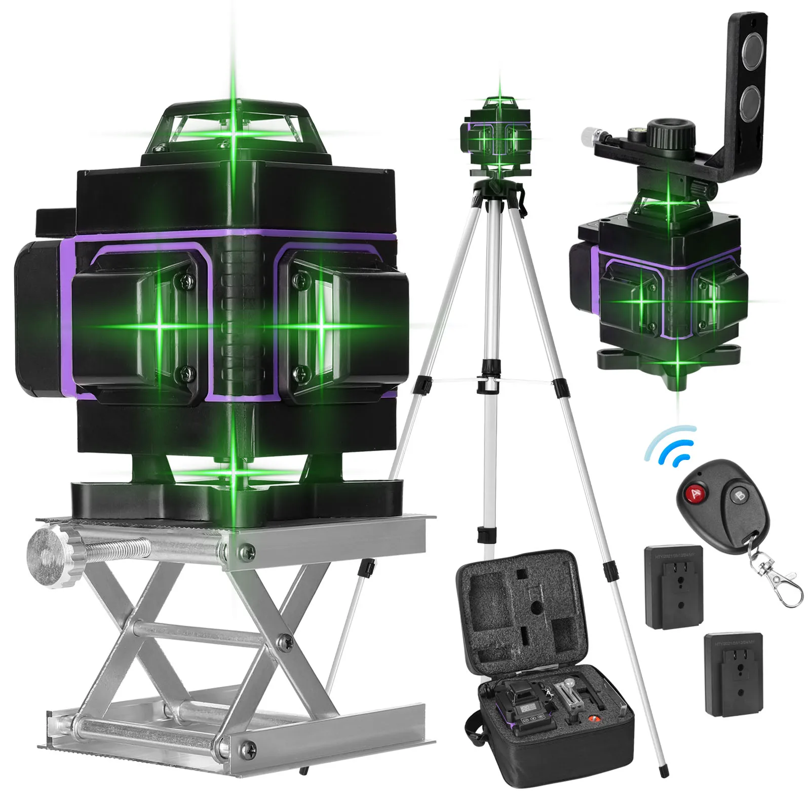 

4D 16 Lines Laser Level Vertical Horizontal Line 3° Self-leveling with 1.5M 3 Height Adjustable Alloy Extension Bar Tripod Stand