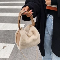 fashion soft plush square handbags chic woven strap lady hand bags luxury chains faux fur shoulder crossbody bag small tote 2022