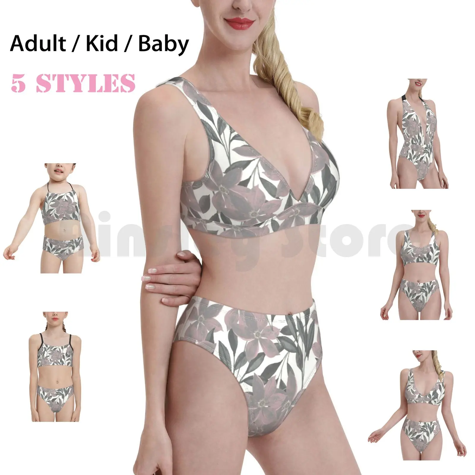 

Dusty Pink Floral Print Swimsuit Bikini Padded High Waist Floralprints Watercolorflorals Cream Whitefloralpatterns