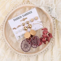 european and american new circle wooden dreamcatcher xingx earings set dignified flowers ear ring 7 piece set