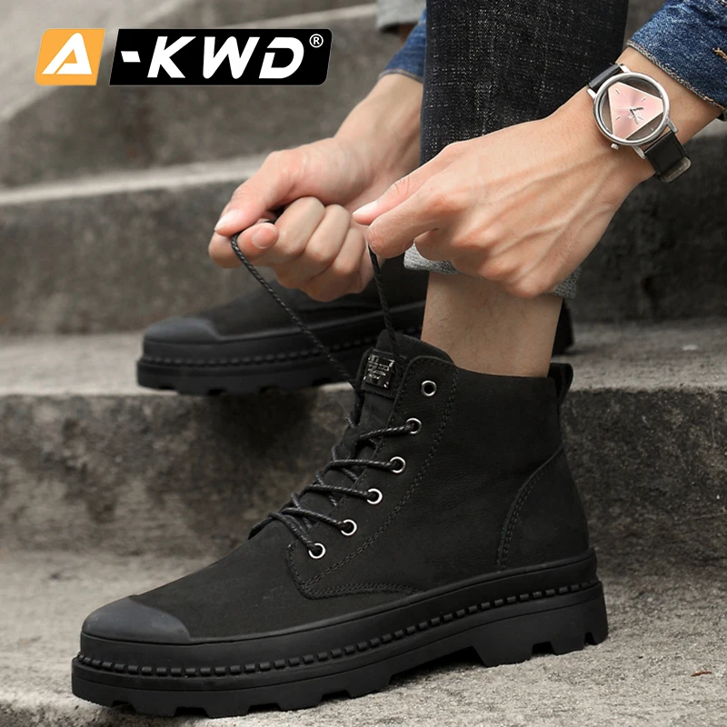 Мужские зимние ботинки на меху черные высокие кроссовки Рабочая обувь