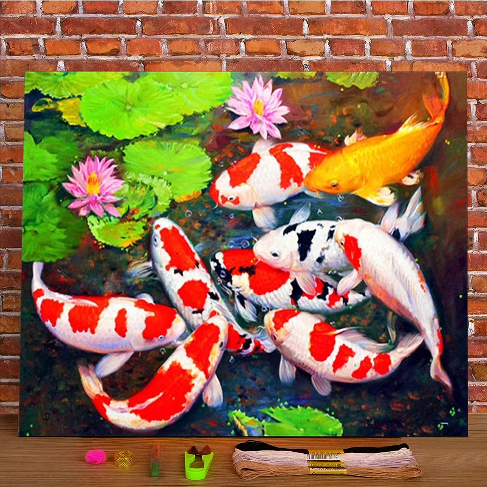 

Холст, водорастворимый, с изображением карпа, 11CT, для вышивки крестиком