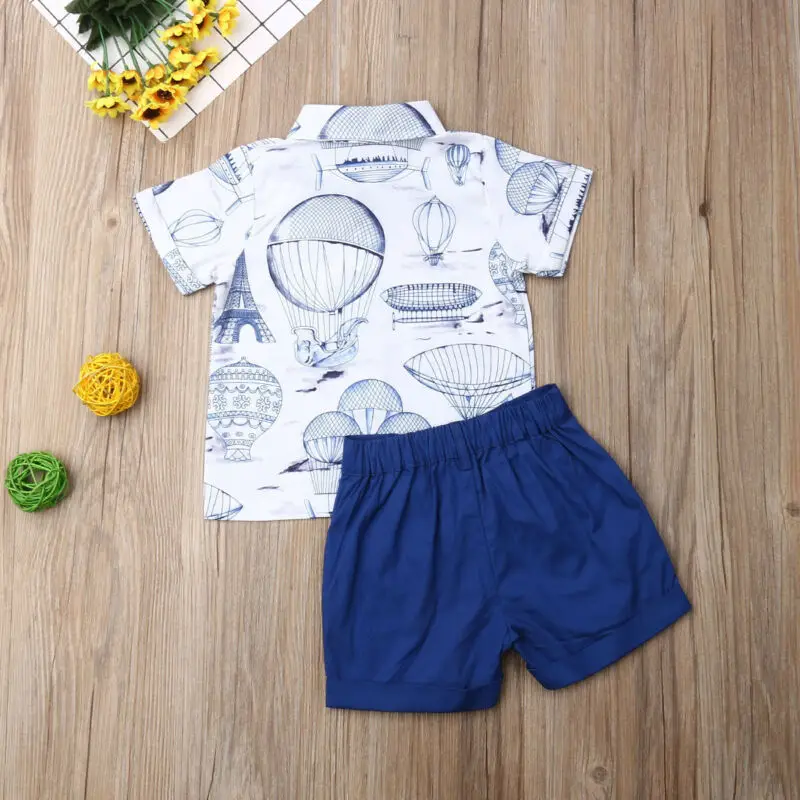 1-6Y Newborn Baby Boys Clothes Sets Cartoon Print Button Tops T-shirt Pants Shorts Sunsuit | Детская одежда и обувь