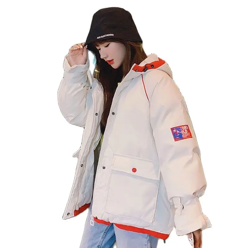 

Зимняя женская куртка 2021, свободное теплое пальто, парки с капюшоном, длинная хлопковая верхняя одежда в Корейском стиле, толстовки, женская...