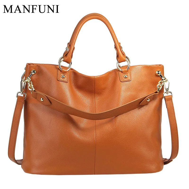 

100% Real Cow Leather Women Handbag Brown Casual Tote Large Capacity Elegant Female Crossbody Messenger Purse Black Hobos Bags