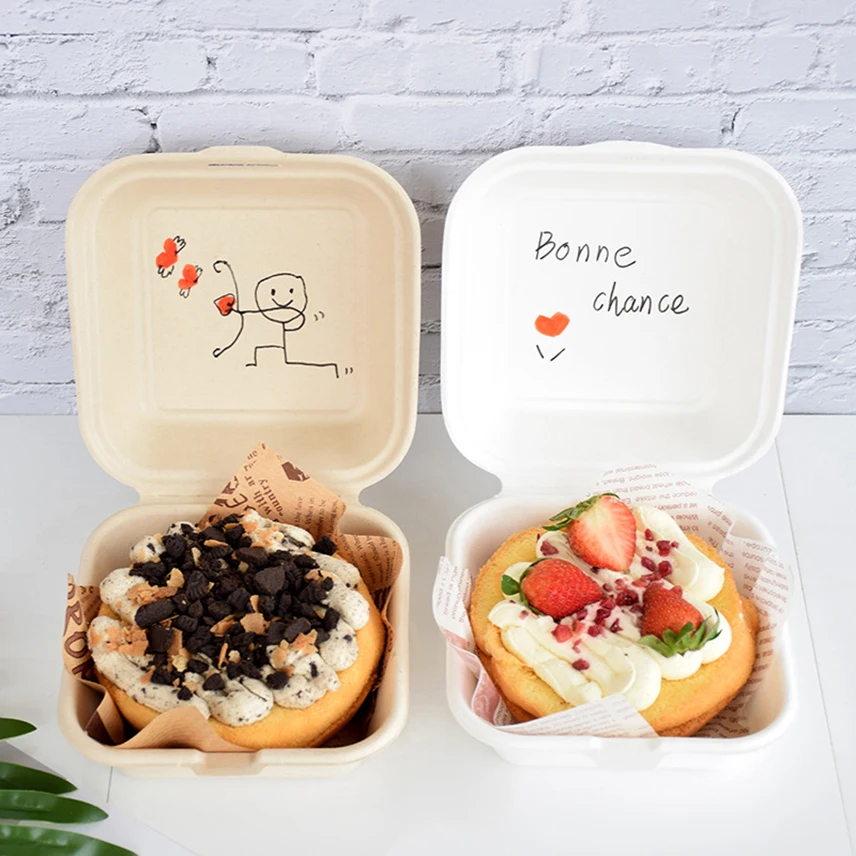 10Pcs Disposable Bento Box Fruit Salad Hamburger Box Pulp Cake Box Portable Lunch Baking Cake Packaging Box Food Container