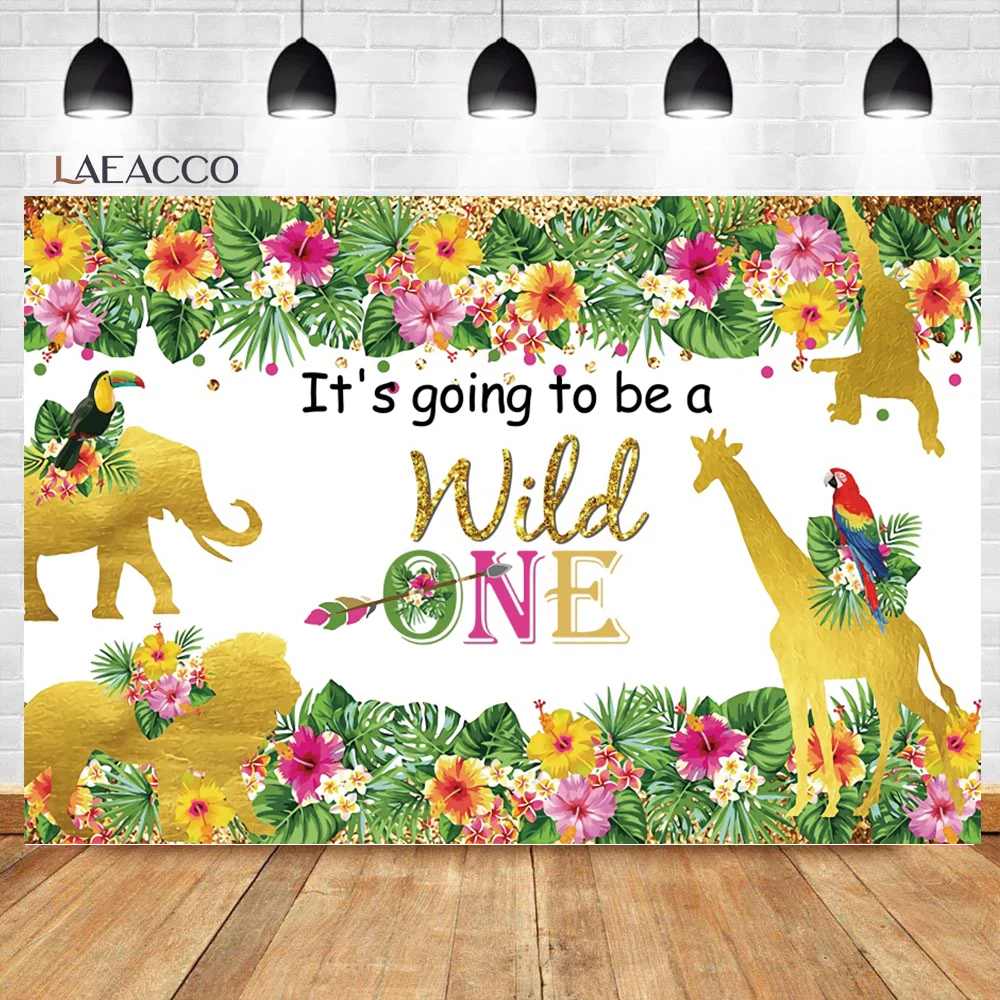 

Laeacco Baby Shower Birthday Backdrops Wild One Jungle Safari Party Animals Newborn Photocall Customized Photography Backgrounds