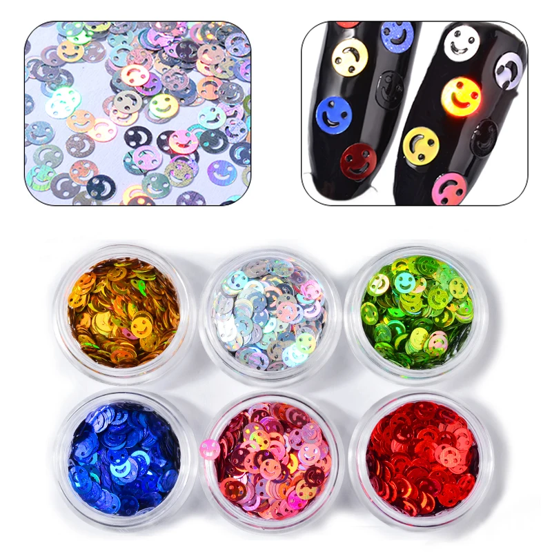 

6pcs Holographic Nail Glitter Mix Star Round Heart Flakies Mermaid Mirror Irregular Paillette DIY Sequins Nail Art Decor