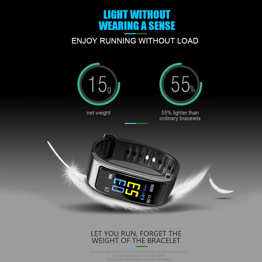 Мужской смарт-браслет Bluetooth наушники браслет цветной экран Смарт-браслет