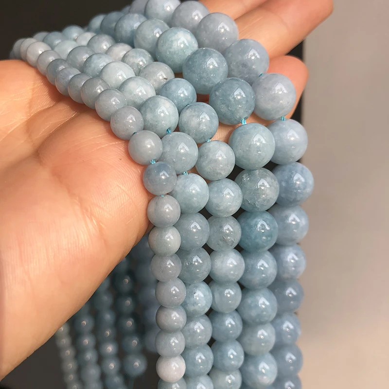 Круглые бусины аквамаринового лепидолита из натурального камня свободные