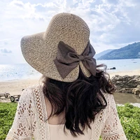 summer big bowknot womens sun hat casual vacation panama straw hat women fashion wide brim beach hats foldable outdoor travel