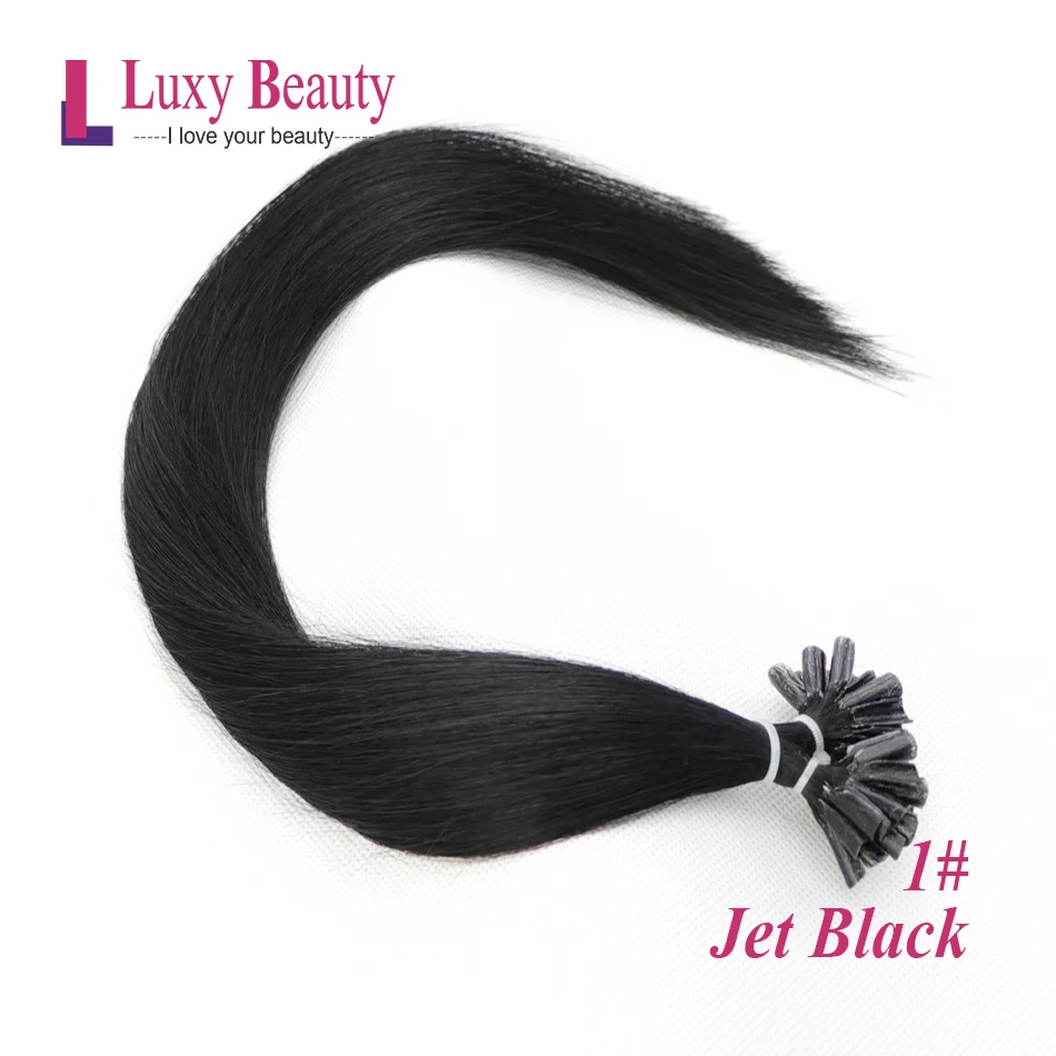 Lucybeauty 1 г/шт. 1"-22"#1 струйные черные волосы для наращивания волос прямые человеческие волосы Remy