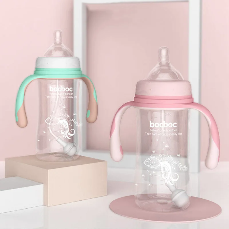 

240/300ml Baby PP Bottle Silicone Nipple Handle for Baby Milk Feeding Baby Drinking Wate Newbor Three-use Nipple Infant Bottle