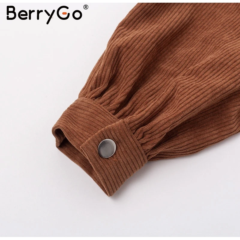 BerryGo/Повседневные вельветовые куртки с длинными рукавами и пуговицами для женщин; коллекция года; сезон осень-зима; офисные женские однотонные пальто; женские короткие куртки с лацканами