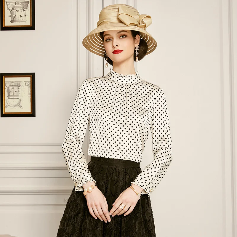 

SHZQ Mulberry Silk Silk Shirt 2021 Autumn New Wave Point Long Sleeve Shirt Fashion Shirt Foreign Style Autumn