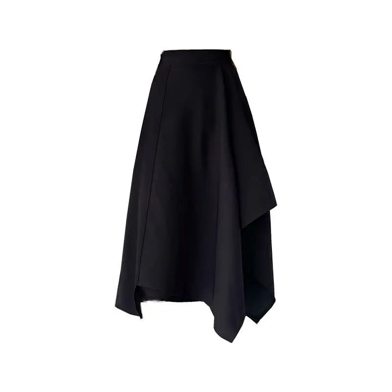 

Fashion Women Casual Plus Size L-4XL Asymmetric Irregular Mid Calf Long Slim Fit A Line Black Umbrella A Line Skirt