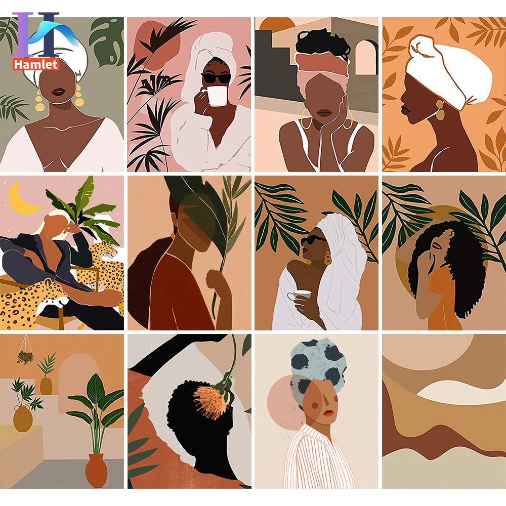

Painting By Numbers Digital Illustration Tropical Girl Modern Artwork Room Wall Decor Picture By Numbers On Canvas HandPainted