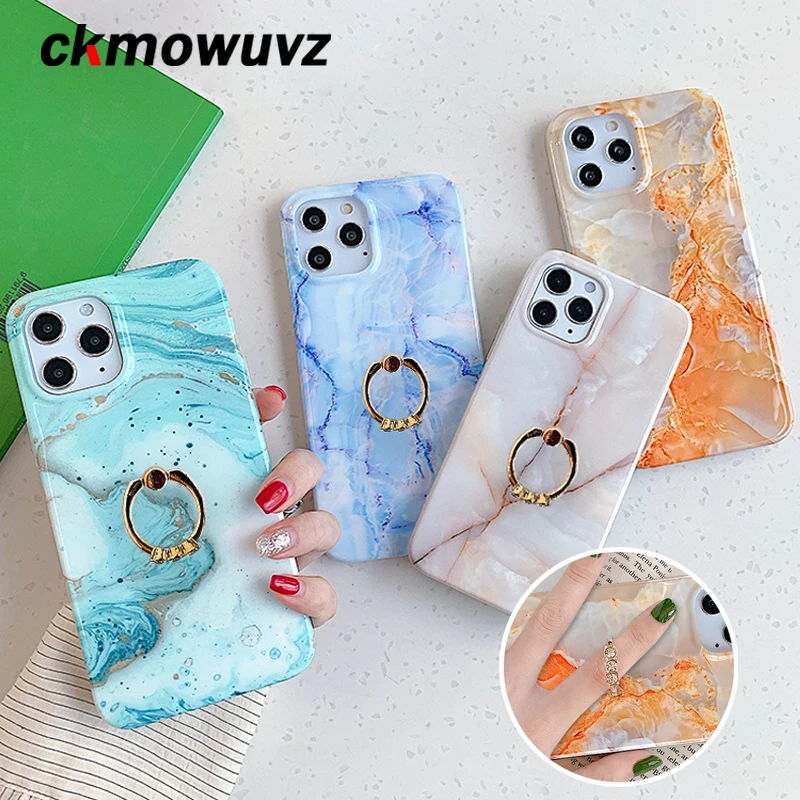 Мраморный чехол с кольцом подставкой для iphone 12 Mini 11 Pro Max XS XR задняя крышка на IMD
