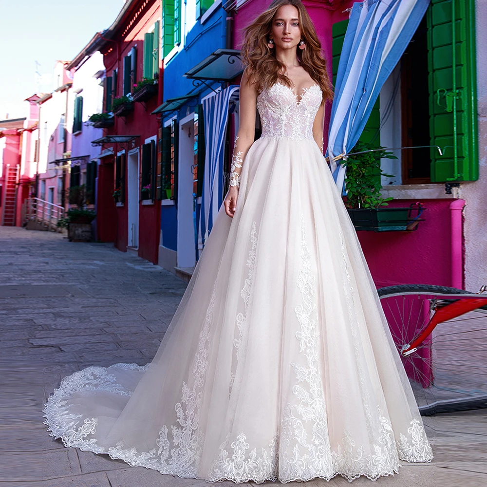 Очаровательное кружевное свадебное платье с длинными рукавами 2020 Vestido de Noiva на