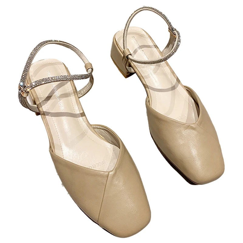 

Sandals For Girls 2021 New Summer Crystal Thick Heel Sandals Female Diamond Ankle Strap Fashion Sandalias Femininas Lady Shoes