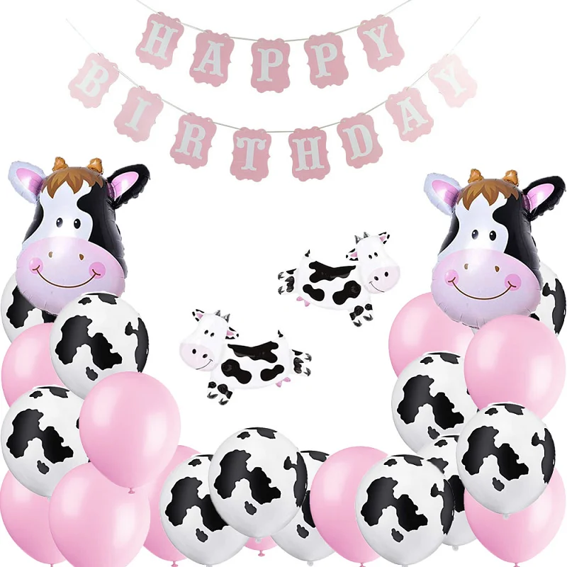 

K&J Baby Girl Birthday Cute Cow Theme Party Decoration Supplies Mini Cow Balloons Pink Latex Cow Dots Balloons for Baby Shower