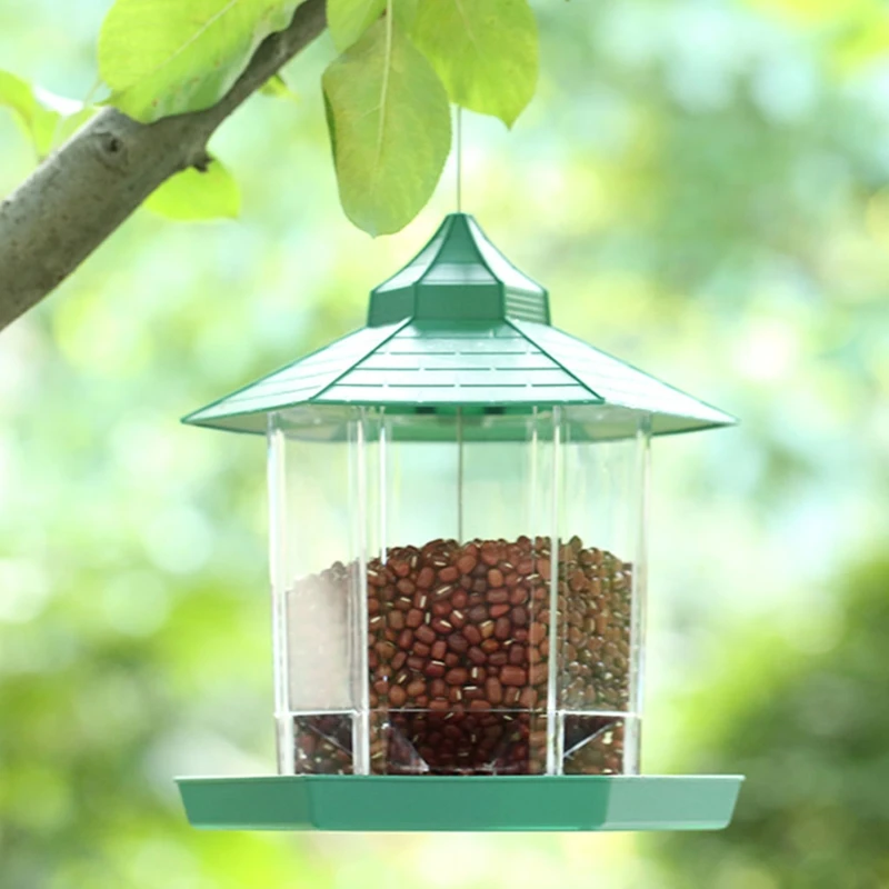 

Plastic Bird Feeder Hexagonal Suspension Waterproof Outdoor Bird Feeder Bracket For Natural Garden Decorations