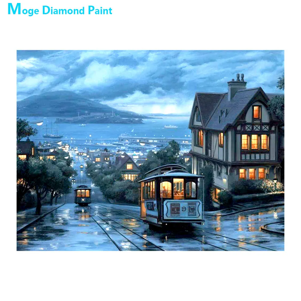 

Night View of Harbor City Tram Diamond Painting Round Full Drill Nouveaute DIY Mosaic Embroidery 5D Cross Stitch Scenic Pattern