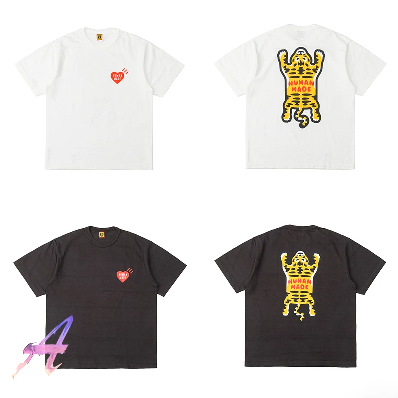 

Oversize Men's Women's Clothes Human Made T-shirt High Quality Cartoon Tiger Pattern Short Sleeves Tops Human Made Loose Tshirts